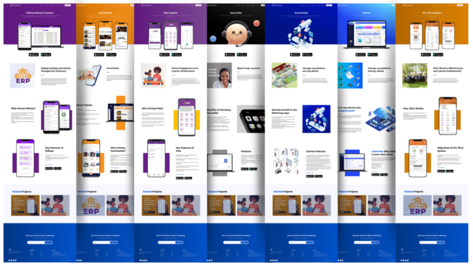 Product detail page for TELA showing features, app previews, and related projects.